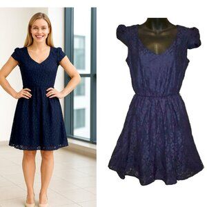 NWT Navy Lace Whimsical A-line Modest Holiday Dress Heart Soul Size XS
